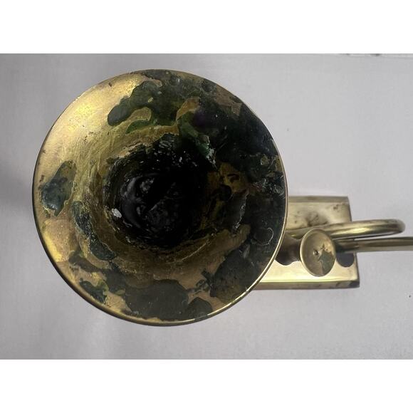 Brass Double Bugle Trumpet Horn Holiday Candlestick Holder Pedestal Music Lover - Picture 6 of 9